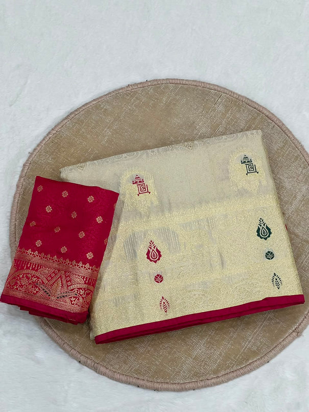 Satin Silk Saree with Meena & Zari Weaving Work