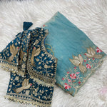 Fendy Satin Saree with Embroidery Work & Stitched Blouse