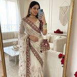 Elegant Fendy Satin Saree with 3+5mm Sequin Lehriya Embroidery Work