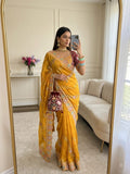 Elegant Fendy Satin Saree with 3+5mm Sequin Lehriya Embroidery Work
