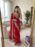 Elegant Fendy Satin Saree with 3+5mm Sequin Lehriya Embroidery Work