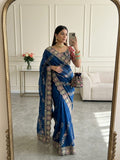 Elegant Fendy Satin Saree with 3+5mm Sequin Lehriya Embroidery Work