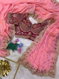 Soft Space Silk Saree with Bead Sequin & Zari Embroidery Work