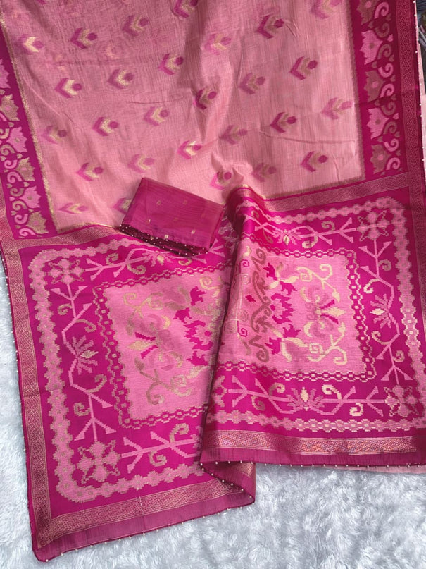 Linen Cotton Saree with Zari & Thread Weaving Work and Space Silk Blouse