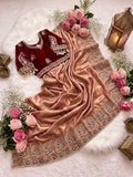 Elegant Fendy Satin Saree with Heavy Sequin Embroidery & Butti Work