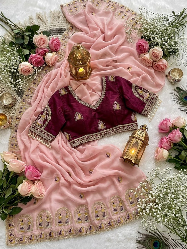 Elegant Fendy Satin Saree with Heavy Sequin Embroidery & Butti Work
