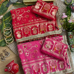 Soft Dola Silk Saree with Ghungroo & Heavy Moti Handwork
