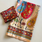 Satin Silk Saree with Traditional Digital Print & Contrast Blouse