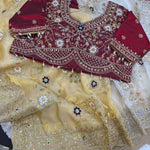 Fendy Satin Half Weaving Saree with Embroidery Work & Matching Stitched Embroidered Blouse