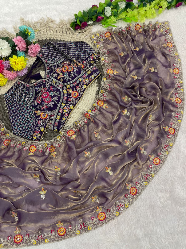 Fendy Satin Saree with Elegant Cording Work & Matching Stitched Cording Work Blouse