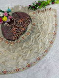 Fendy Satin Saree with Elegant Cording Work & Matching Stitched Cording Work Blouse