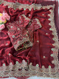 Soft Space Silk Saree with Heavy Embroidery & Sequin Work and Rich Zari Embroidered Stitched Blouse