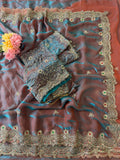 Soft Space Silk Saree with Heavy Embroidery & Sequin Work and Rich Zari Embroidered Stitched Blouse