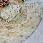Elegant Embroidery Work & Stitched Blouse with Mina Buti Design