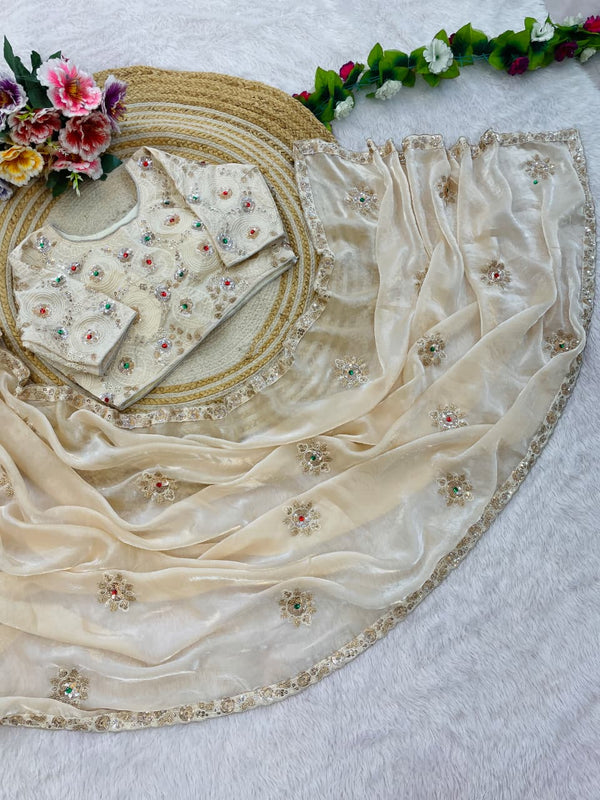 Elegant Embroidery Work & Stitched Blouse with Mina Buti Design