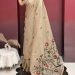 Soft Glass Silk Saree with Full Minakari & Zari Jacquard Weaving and Contrast Cotton Blouse