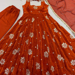 Embroidered Gown with Pant & Lace Border Dupatta