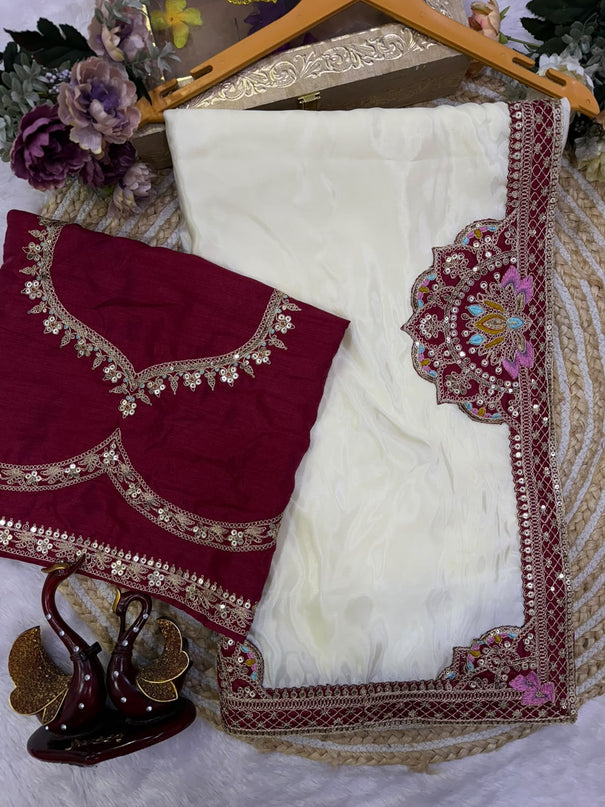 HO Silk Saree with Sequin & Dori Embroidery and Banglori Blouse