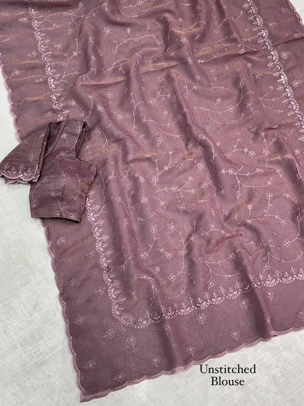 Status Silk Saree with Tone-to-Tone Thread Embroidery & Sequin Blouse
