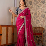 Designer Soft Satin With Sequence Zari Embroidery work saree