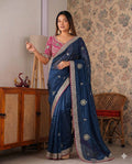 Designer Soft Satin With Sequence Zari Embroidery work saree