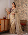 Designer Soft Satin With Sequence Zari Embroidery work saree