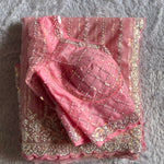 Soft Net Beads Pearl Work Saree Set