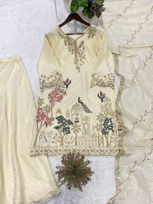 Fendy Silk Embroidered Plazzo Suit Set