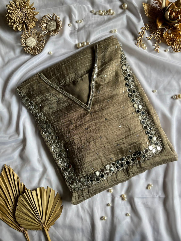 Premium Salsa Crush Mirror Work Kurta Set