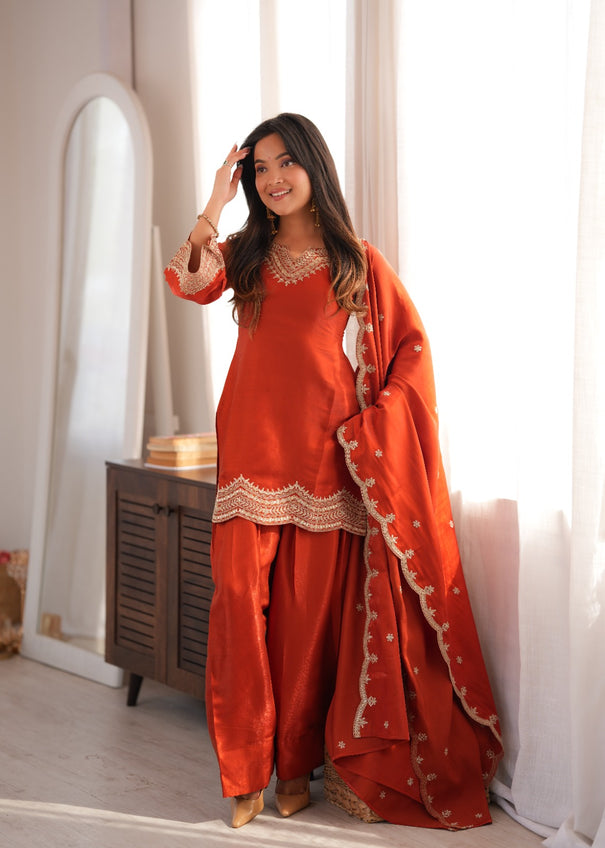 Glass Roman Silk Embroidered Farshi Shalwar Suit Set