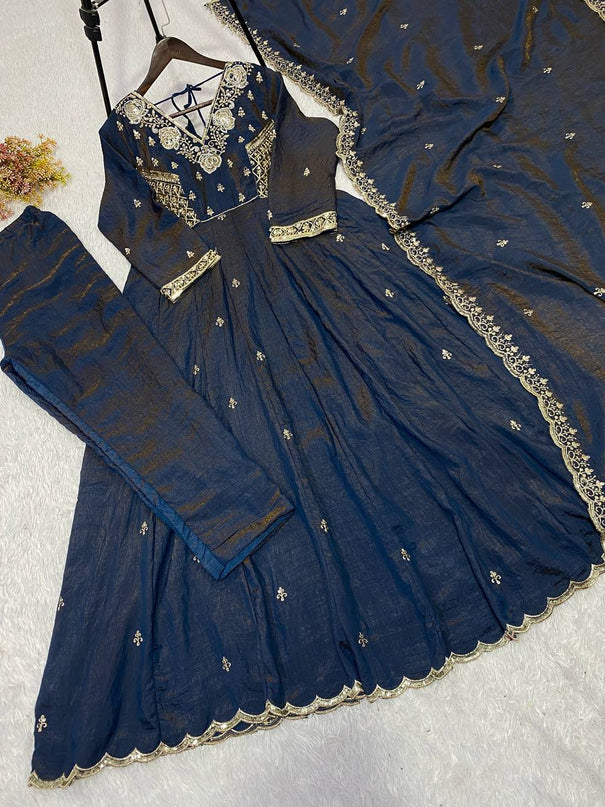 Vichitra Embroidered Gown Suit Set