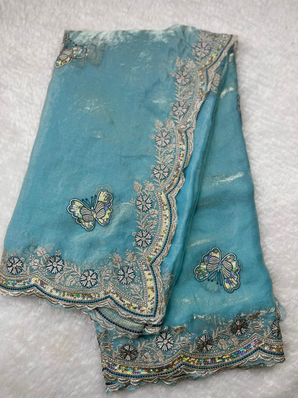 Beautiful Soft Rich Premium Space Silk With Butterfly Sequence Work Saree