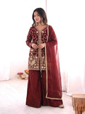 Beautiful Soft Rich Pure Fendy Silk Embroidery Sequence Work Plazzo Set