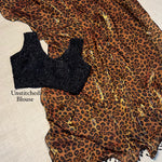 Two Tone Fandy Satin Leopard Print Saree Set