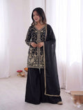 Beautiful Soft Rich Pure Fendy Silk Embroidery Sequence Work Plazzo Set