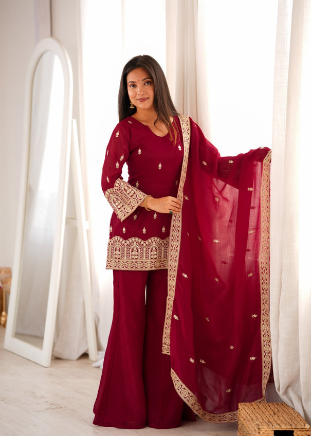 Crunchy Silk Embroidered Suit Set