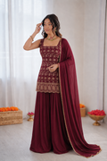Beautiful Soft Rich Faux Georgette With Embroidery Work Kurti Plazzo Set