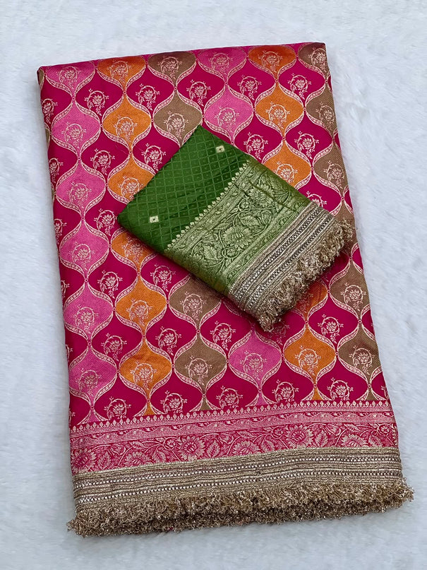 Heavy Satin Silk Banarasi Zari Weaving Saree Set