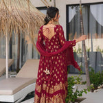 Maroon Color Jaquard Weaving Work Top Pent
