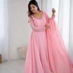 Pink Color Hand Work Georgette Gown