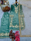Pur Jimmy Choo With Heavy Embroidery Sequence Work With Diamond Top Plazzo