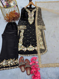 Pur Jimmy Choo With Heavy Embroidery Sequence Work With Diamond Top Plazzo