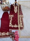 Pur Jimmy Choo With Heavy Embroidery Sequence Work With Diamond Top Plazzo