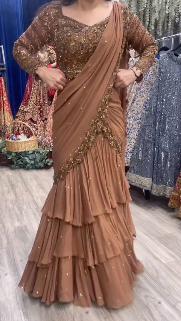 Faux Georgette Thread With Sequence Work With Ready To Wear Lehenga