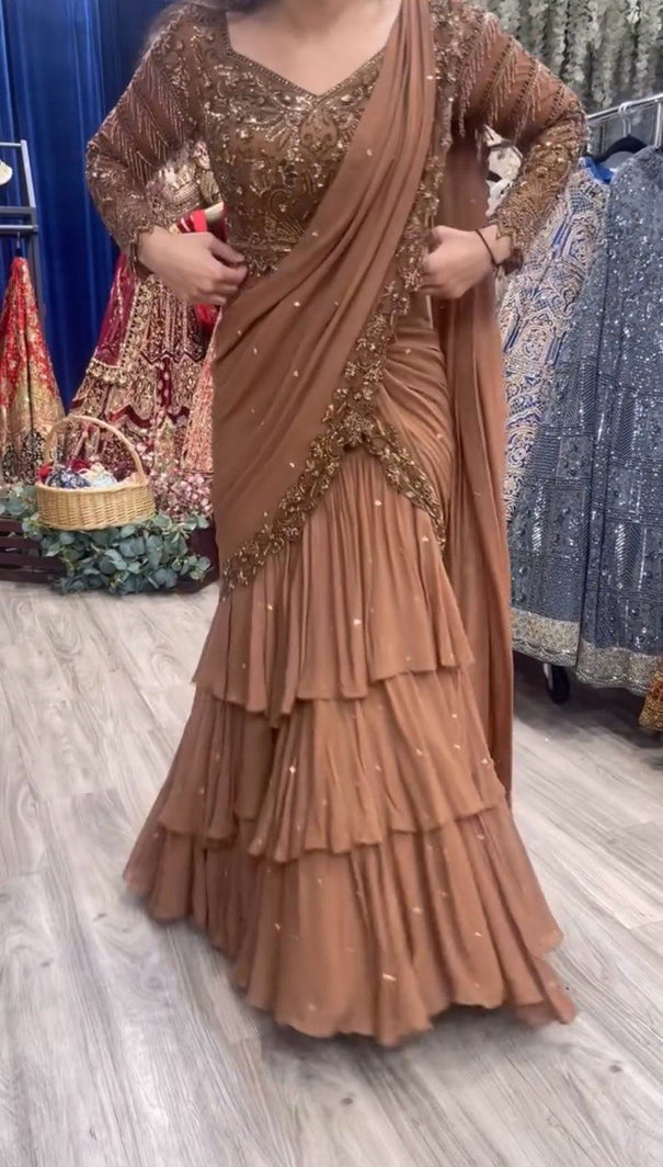 Faux Georgette Thread With Sequence Work With Ready To Wear Lehenga