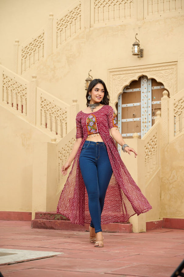 Navratri Special Faux Georgette Bandhni Print Work Kurti