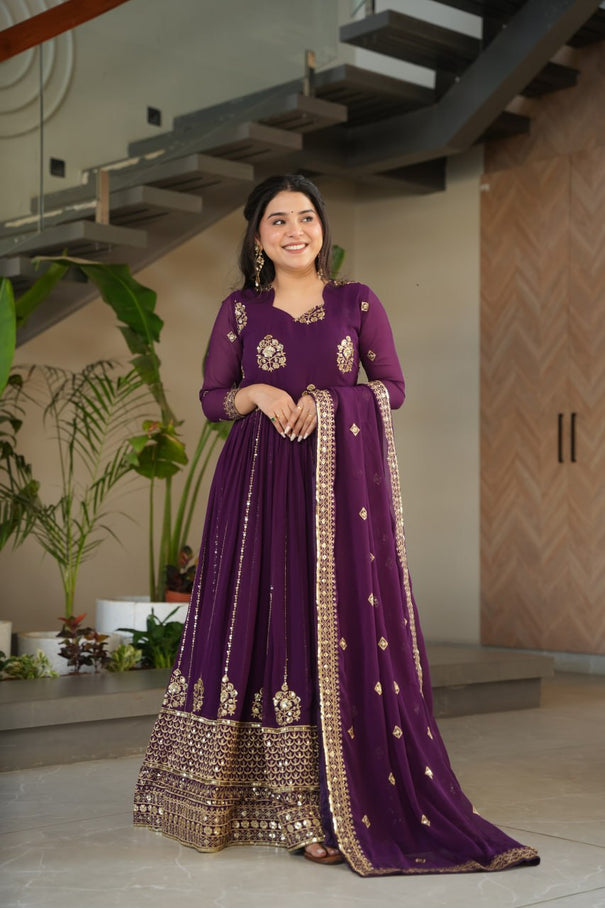 Faux Blooming Zari & Sequins Work Gown