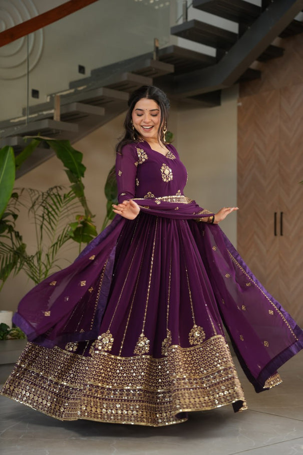 Faux Blooming Zari & Sequins Work Gown