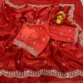 Pure Space Silk Velvet Shine Sequins Cutdana Handwork Saree