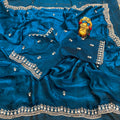 Pure Space Silk Velvet Shine Sequins Cutdana Handwork Saree